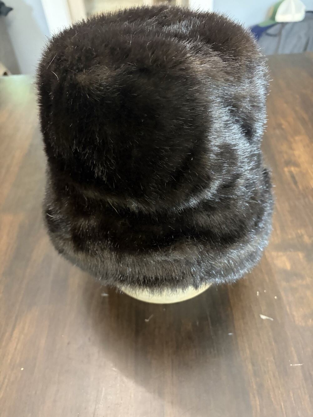 Ben Berger Luxury Faux Fur Chevron Hat Dark Brown Print Satin Lined Bucket